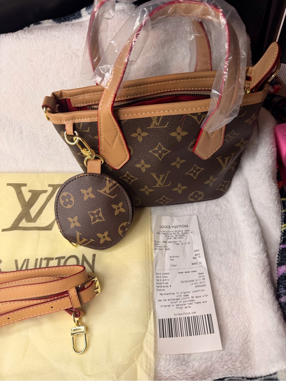 Brown Monogram Mini Tote with Round Coin Pouch